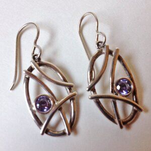 Oval Sterling Silver Earrings Blue Violet Round Tanzanite CZ Pierced Dangle New
